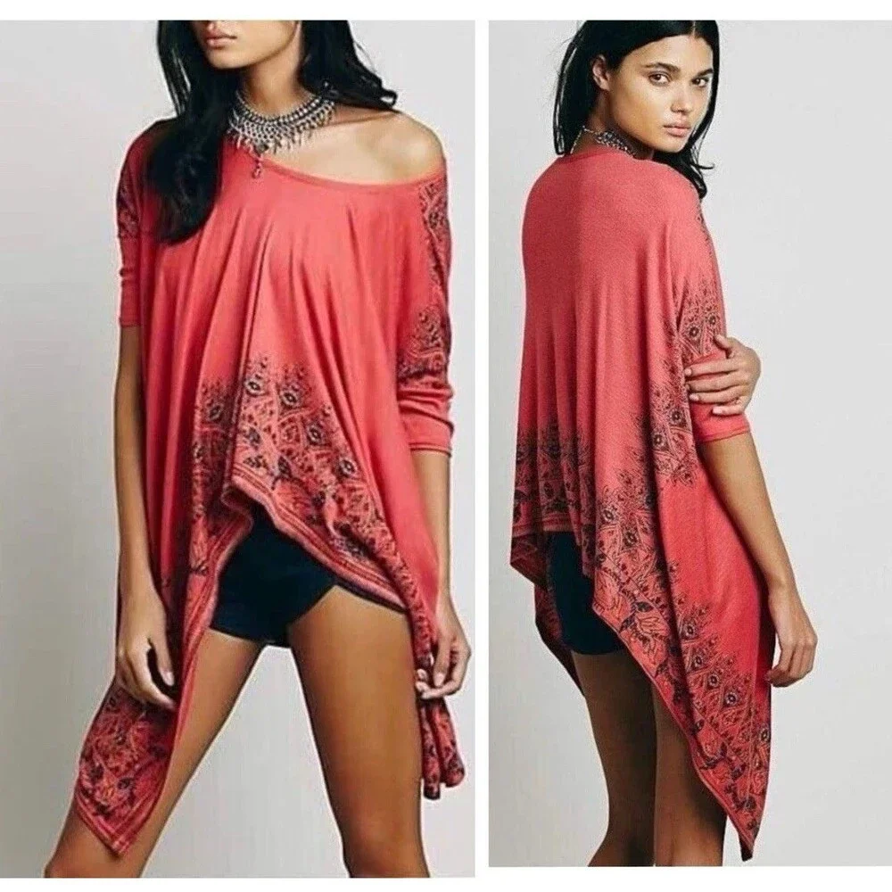 Boho Fairy Grunge Drapey Handkerchief Tunic Free People Pick Me Up Red Tee XS